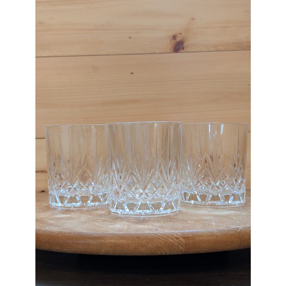 Set of 4 Vintage Cut Glass Old Fashioned Rocks Glasses - Mid Century